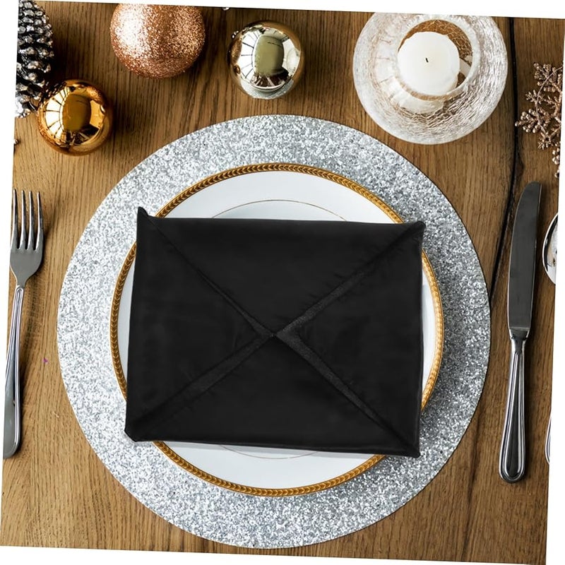 مناديل العشاء من قماش الساتان الأسود 5 قطع لحفلات الزفاف والحفلات وديكور المنزل - Image 4